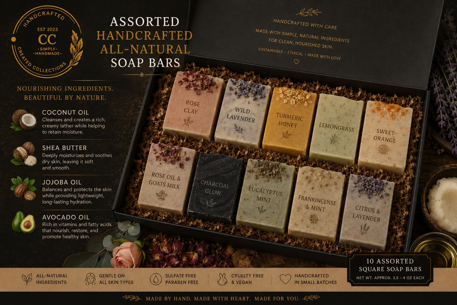 Assorted All-Natural Soap Bar Collection, 10 x 4 oz