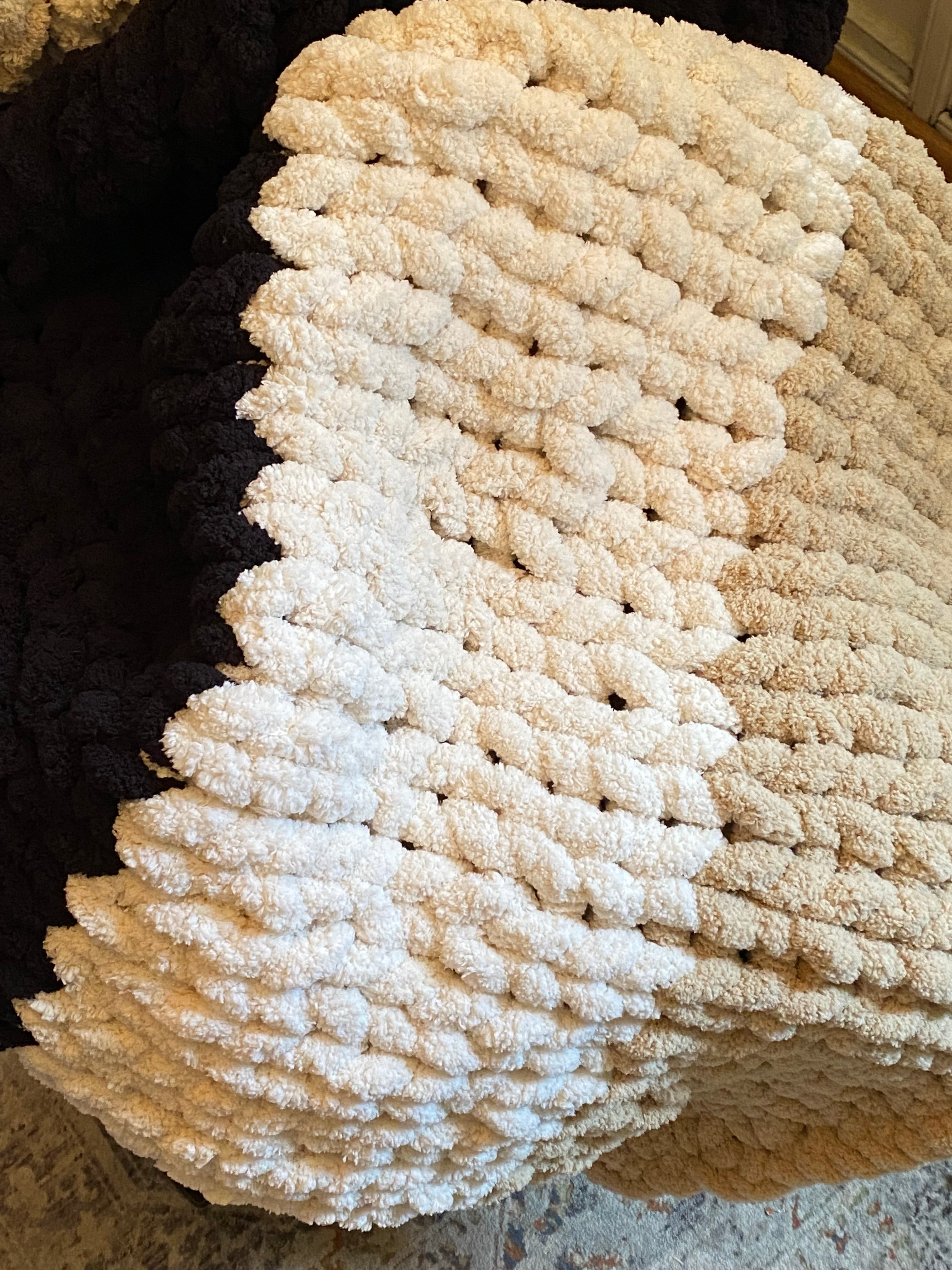 Taupe Black Ivory Hand Knit Throw Blanket