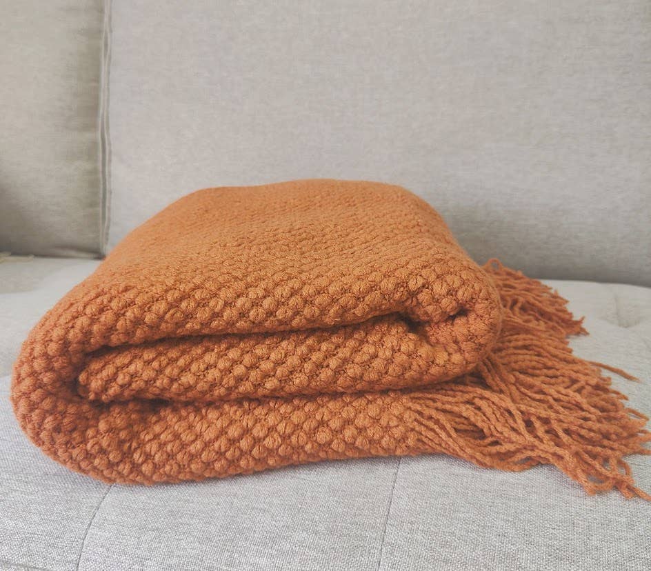 Throw Blanket with Fringe: Terracotta