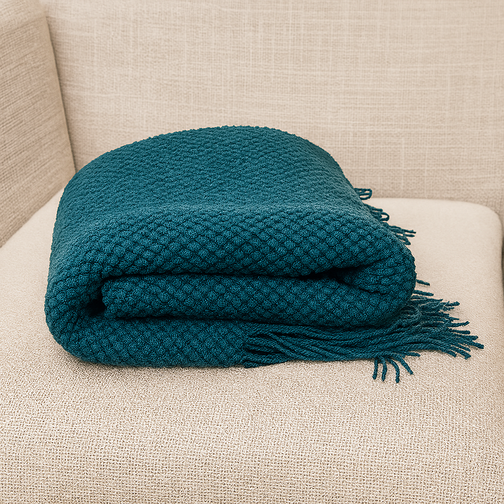 Throw Blanket with Fringe: Teal