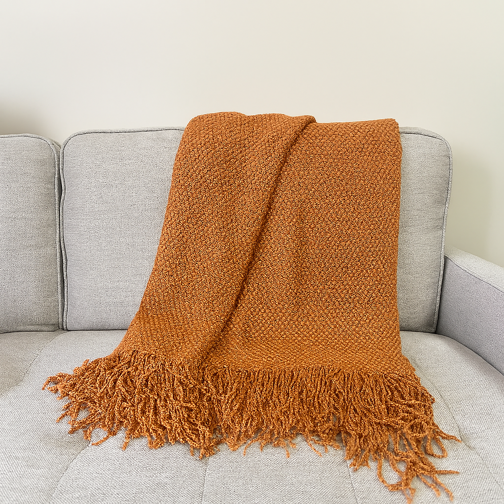 Throw Blanket with Fringe: Terracotta
