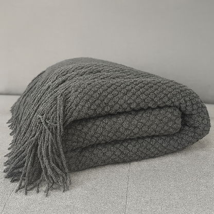 Throw Blanket with Fringe: Grey