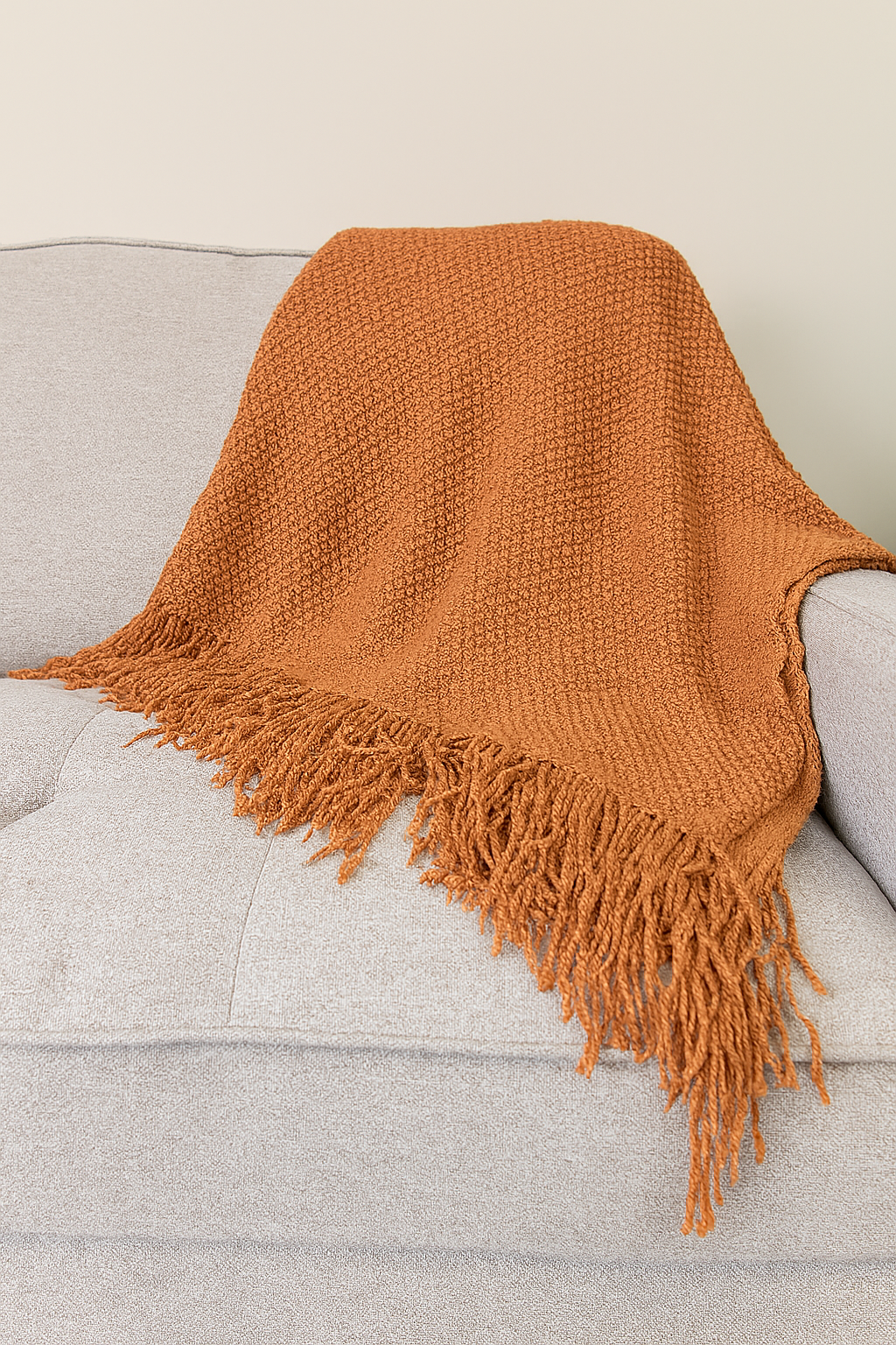 Throw Blanket with Fringe: Terracotta