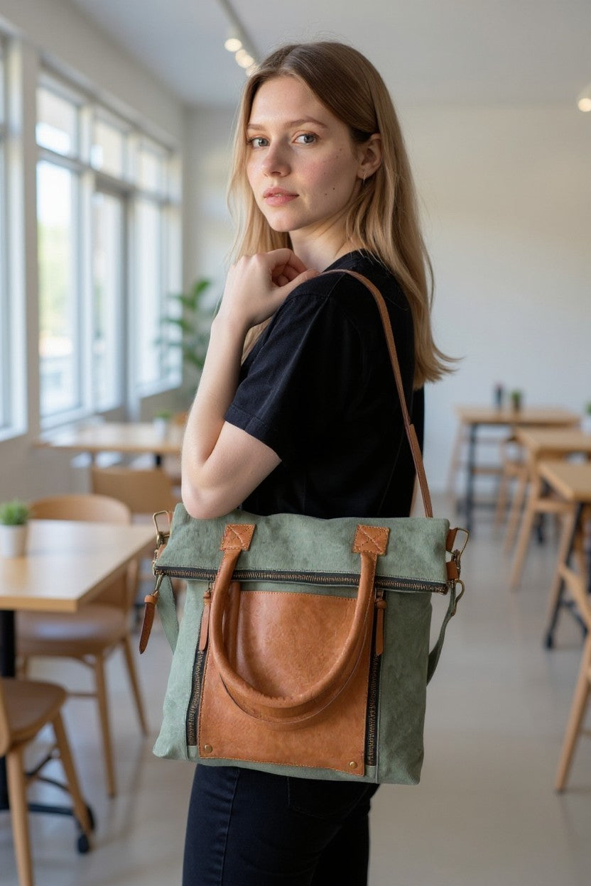 Fold-Over Aegean Up-Cycled Convertible Tote,