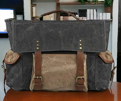 Charcoal Sebastian Up-Cycled Canvas Messenger Bag
