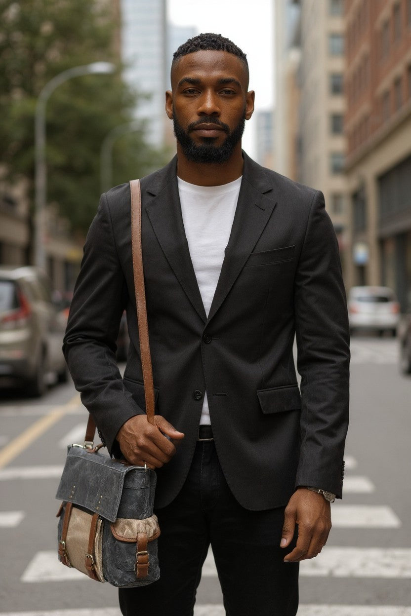 Charcoal Sebastian Up-Cycled Canvas Messenger Bag