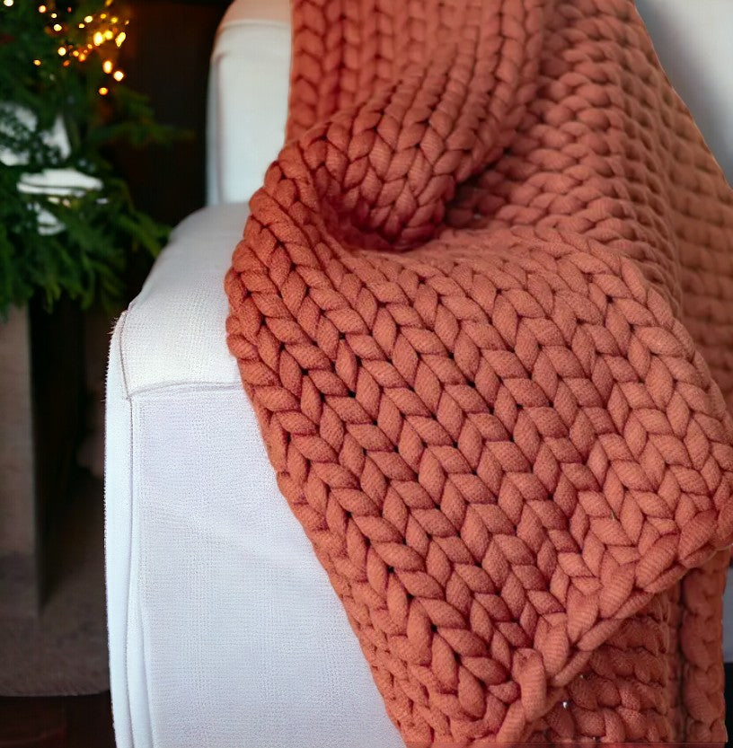 Rustic Hand Knit Blanket Throw