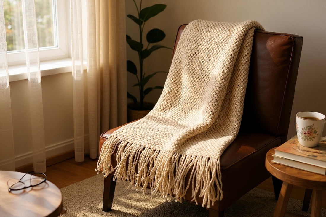 Knit Textured 50&quot;x60&quot; Throw Blanket with Fringe: Khaki