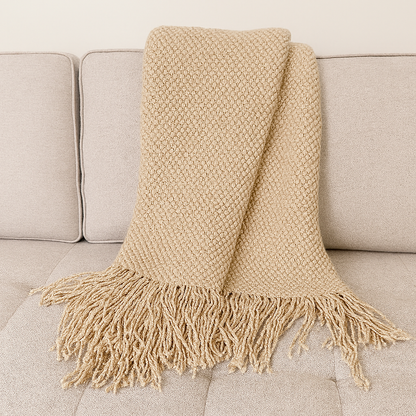 Knit Textured 50&quot;x60&quot; Throw Blanket with Fringe: Khaki