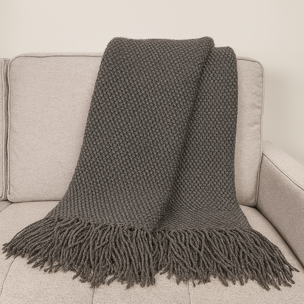 Throw Blanket with Fringe: Grey