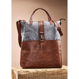 Gray and Leather Up-Cycled Canvas Convertible Tote