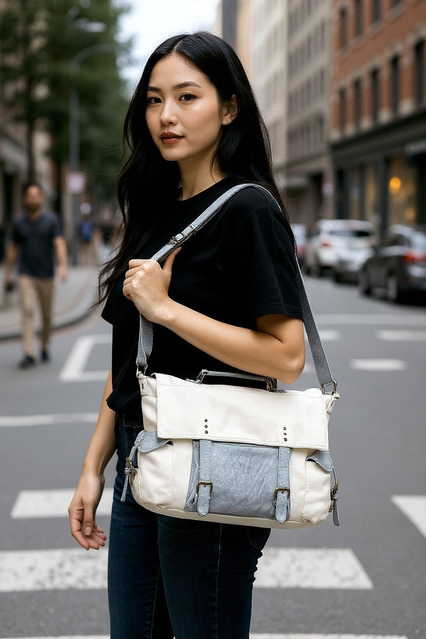 Green &amp; Tan Canvas Messenger Bag