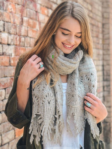 Beige Feather Knit Boho Scarf