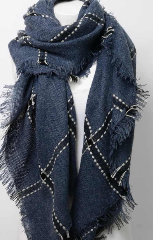 Blue Stripe Oblong Blanket Scarf Apparel