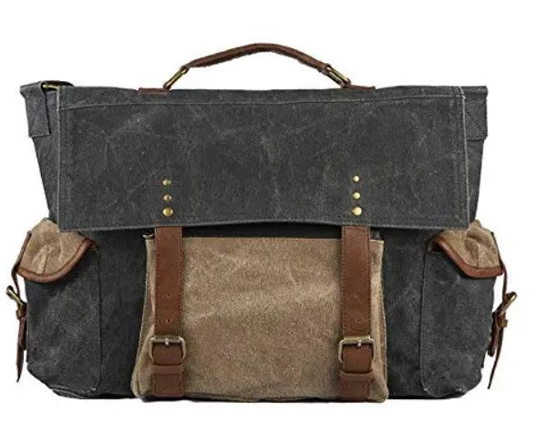 Charcoal Sebastian Up-Cycled Canvas Messenger Bag