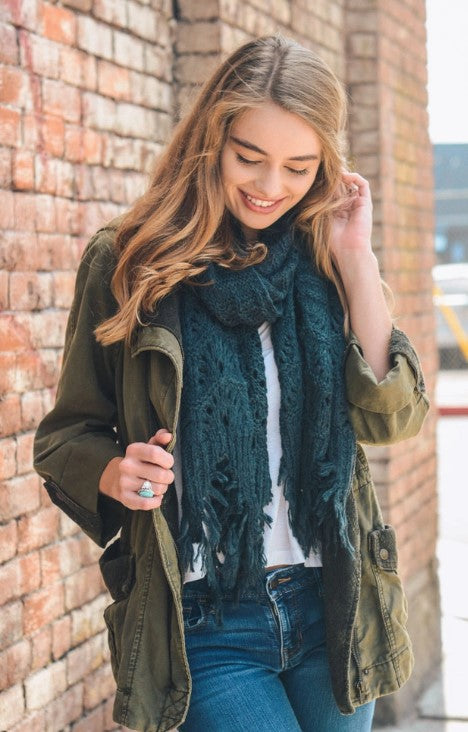 Teal Feather Knit Boho Scarf