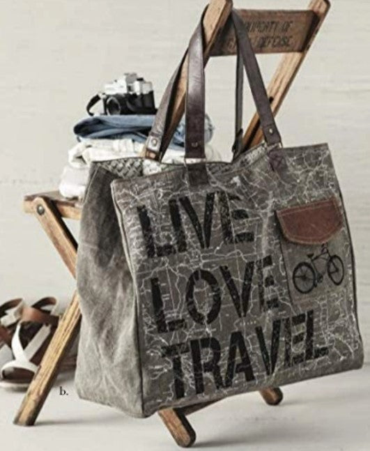 Live Love Travel Up-Cycled Travel Weekender Tote