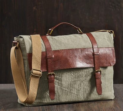 Kaki Wanderer Up-Cycled Canvas Messenger Bag