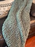 Sage Green Hand Knit Throw Blanket