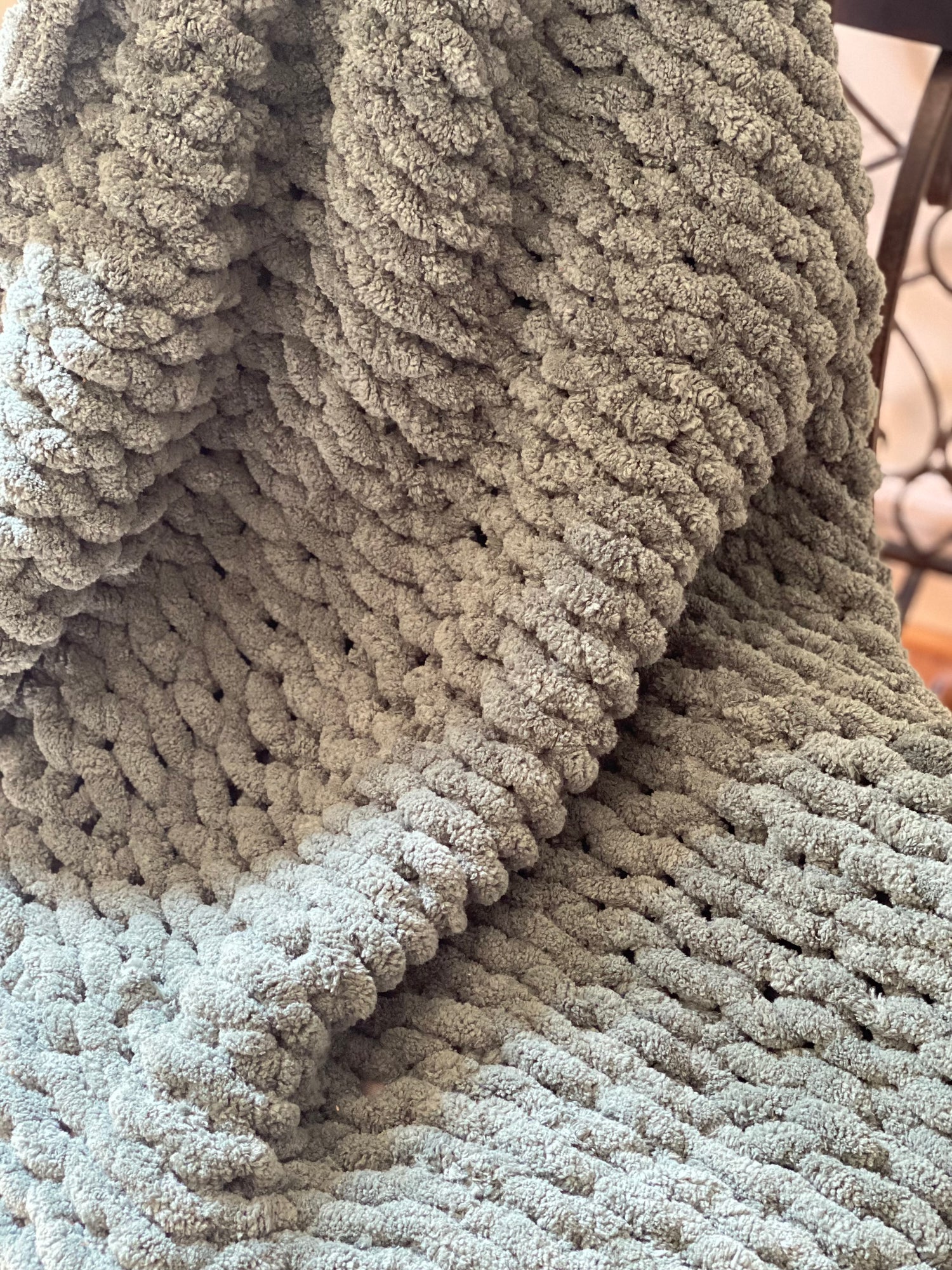 Sage Green Hand Knit Throw Blanket