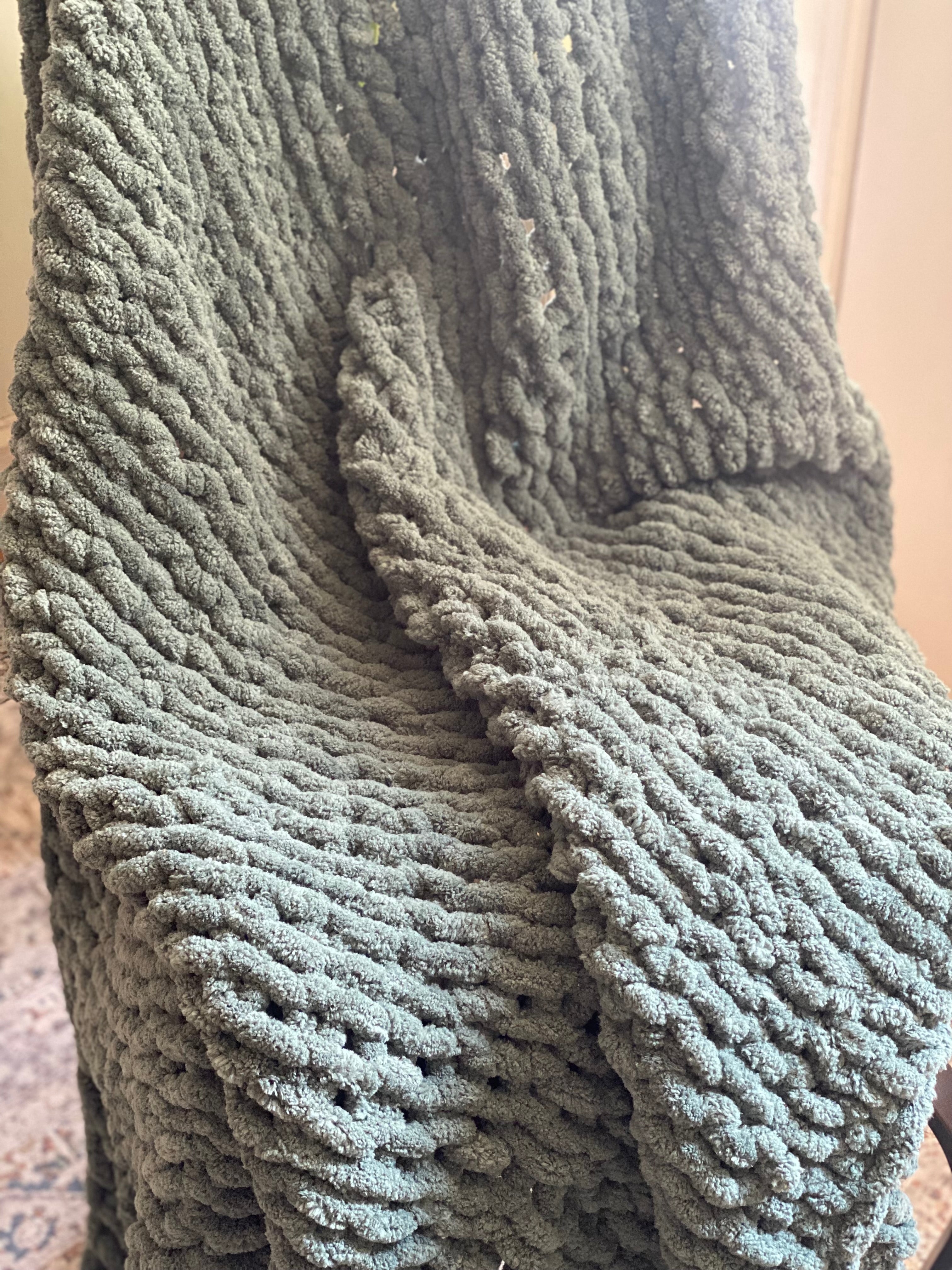 Sage Green Hand Knit Throw Blanket