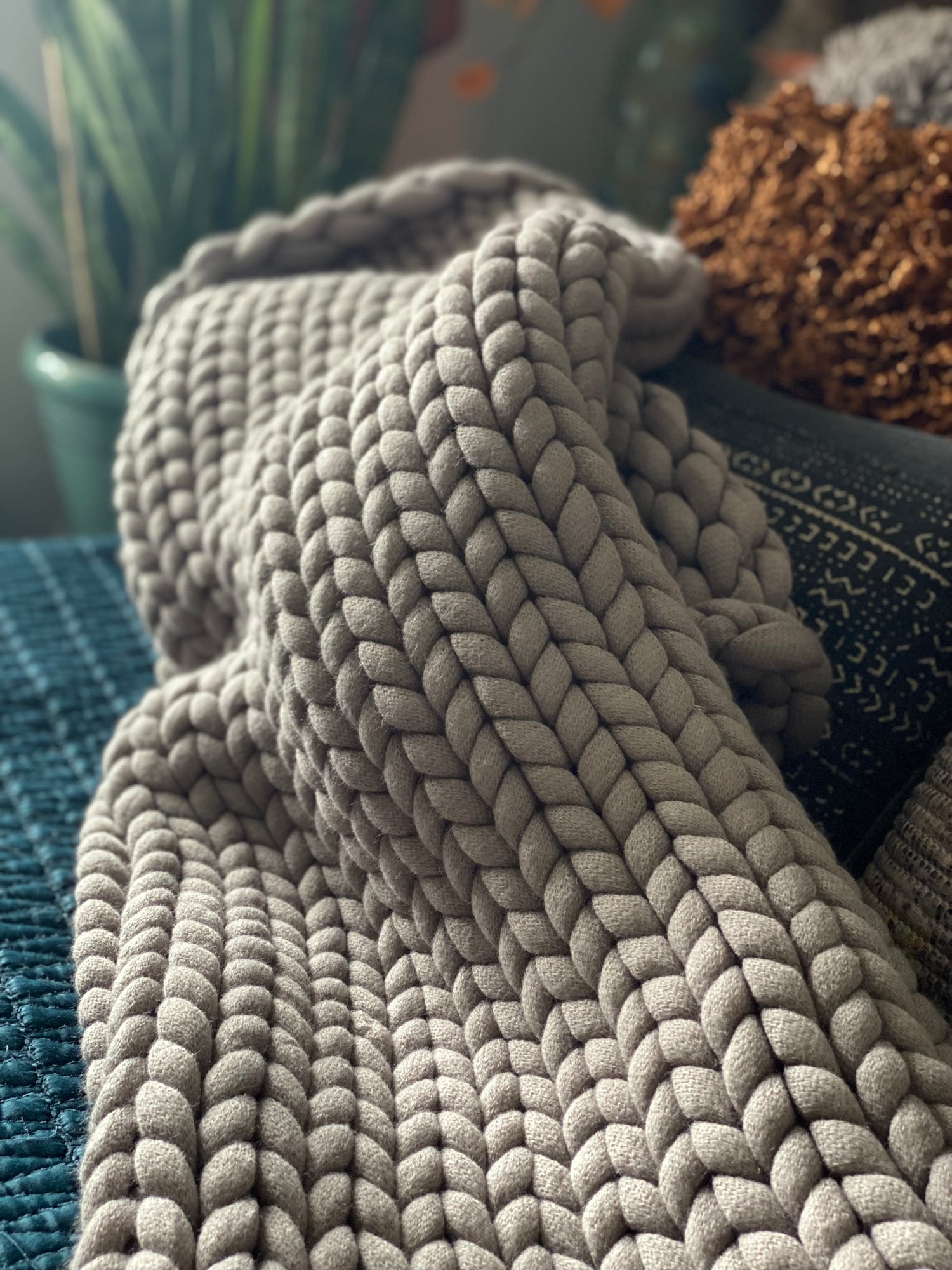 Gray Hand Knit Throw