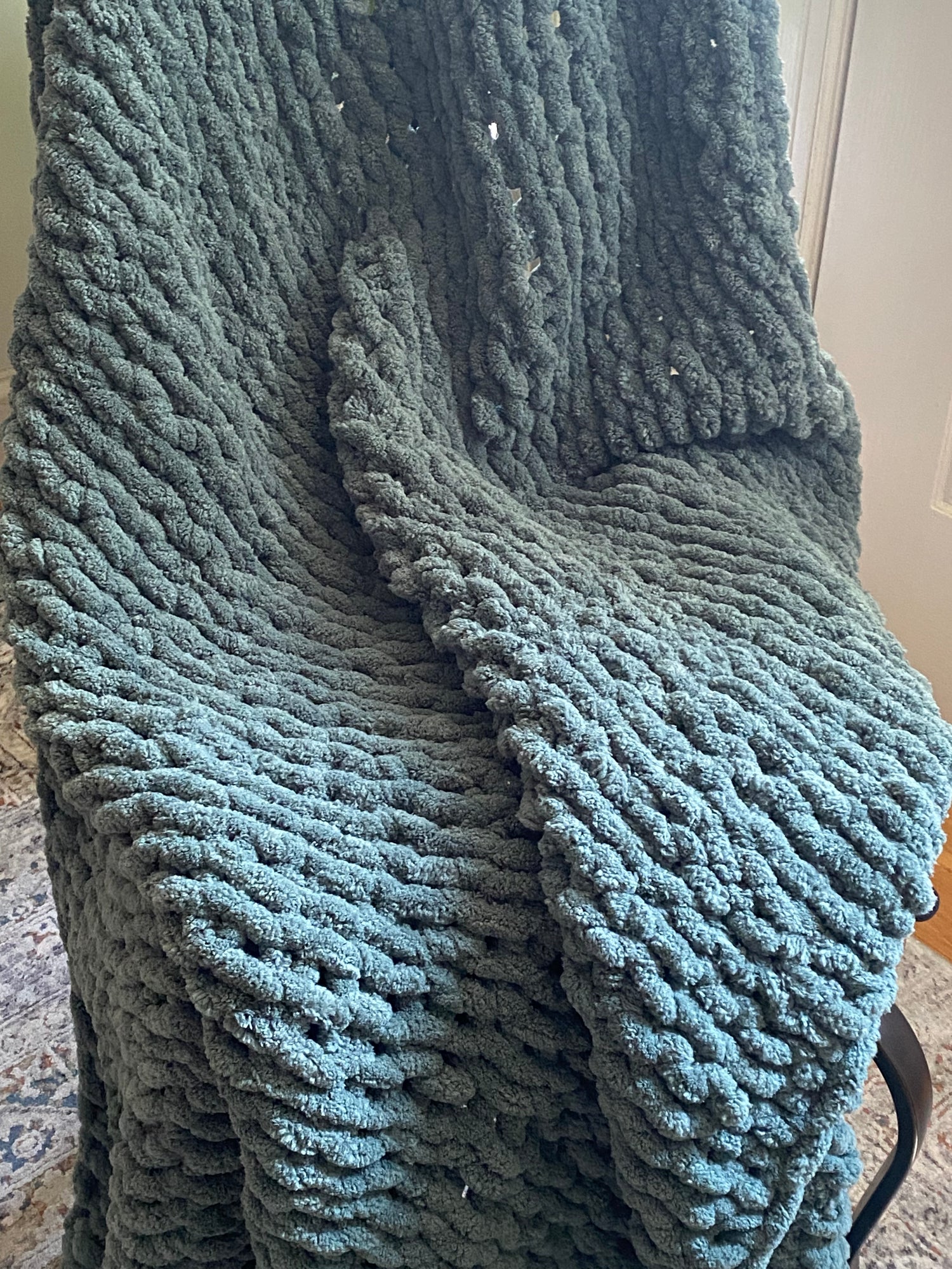 Sage Green Hand Knit Throw Blanket