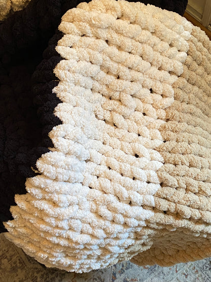 Taupe Black Ivory Hand Knit Throw Blanket