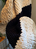 Taupe Black Ivory Hand Knit Throw Blanket
