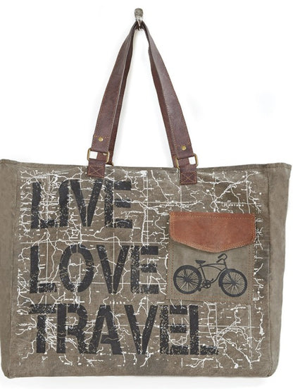 Live Love Travel Up-Cycled Travel Weekender Tote